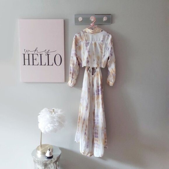 NWT YFB yellow gold and purple tie dye collared cutout wrap front tie sun dress - Picture 7 of 7